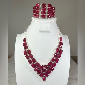 Stunning Faceted Ruby 925 Large Necklace & Bracelet Set